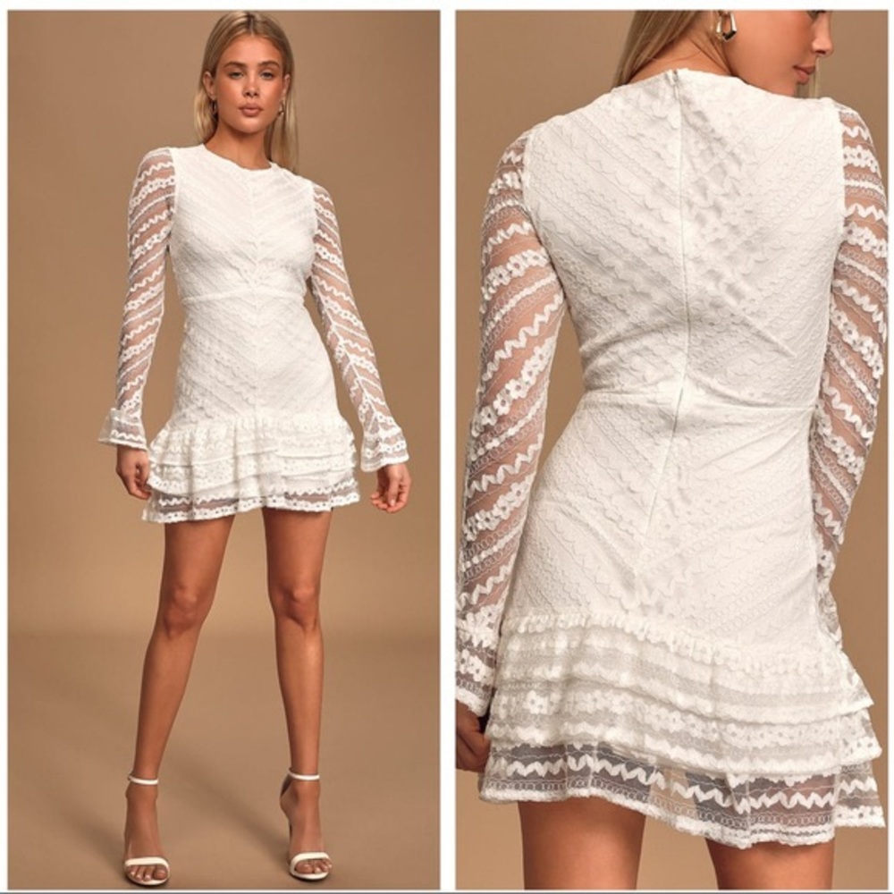 Lulu’s Lace Long Sleeve Tiered Ruffled Mini Dress